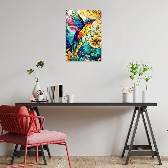 Great Jigsaw Puzzles for Adults 300 Pieces Stained Glass Hummingbird Puzzles for Adults Toys Gift Family Decoration Kids Puzzle