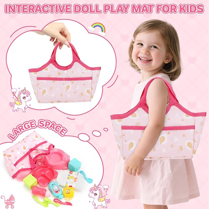 deAO Baby Doll Stroller Set with 12" Baby Dolls Nursery Playset 17 PCS Baby Doll Accessories with Play Mat,Storage Bag,Baby Stroller Toys for Girls Toddlers 3+ Pretend Play Gifts