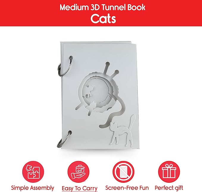 EyeConnect Crafts Make Your OWN 3D Tunnel Book - Cats | Medium Size DIY Book Art & Craft Kit | Build, Paint & Draw Your Own Book with Mini Animals | Award-Winning STEAM Stationary Set | Ages 3+