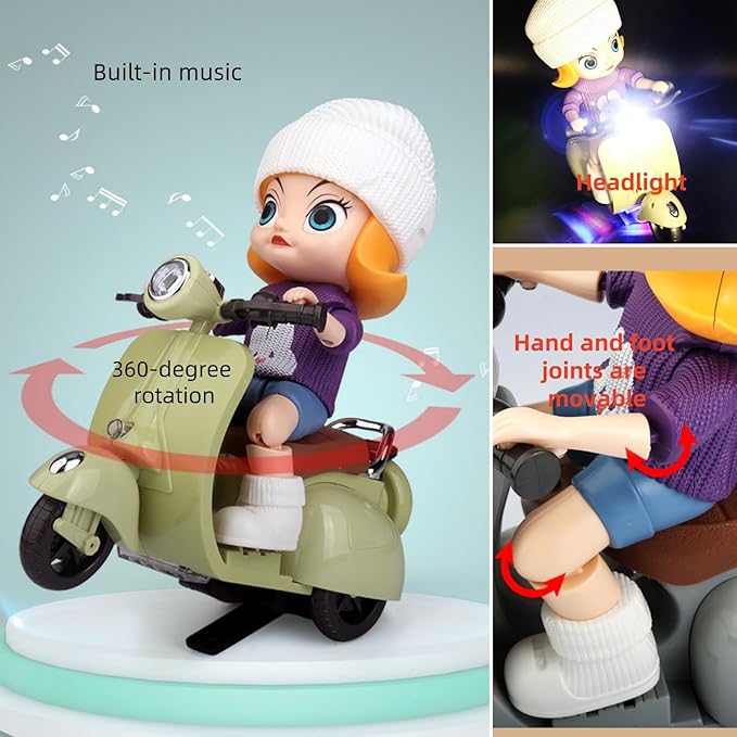 Liotww Motorcycles Scooter Toy Doll - with Light and Music, Cute Have a Seat Doll Accessories, Decor Desktop Ornaments for Collectors (Gray)