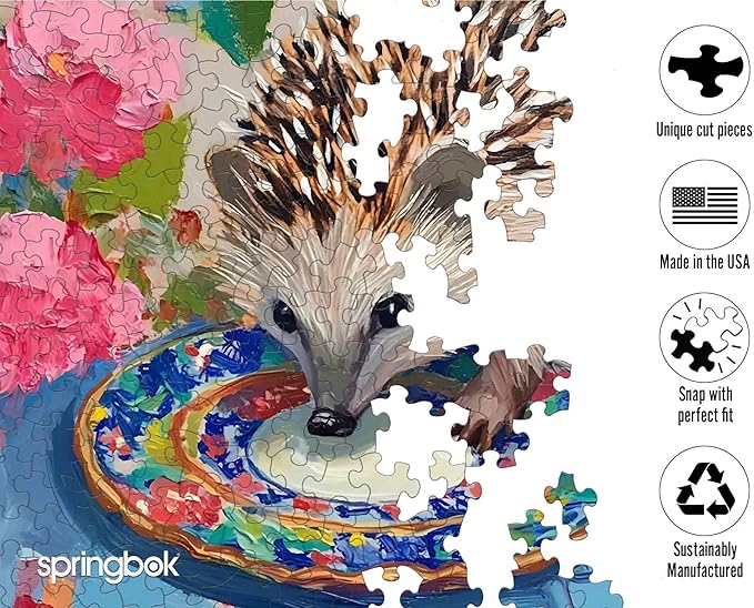 Springbok Little Explorer 500 Piece Jigsaw Puzzle for Adults and Family - Cute Hedgehog - Unique Cut Pieces