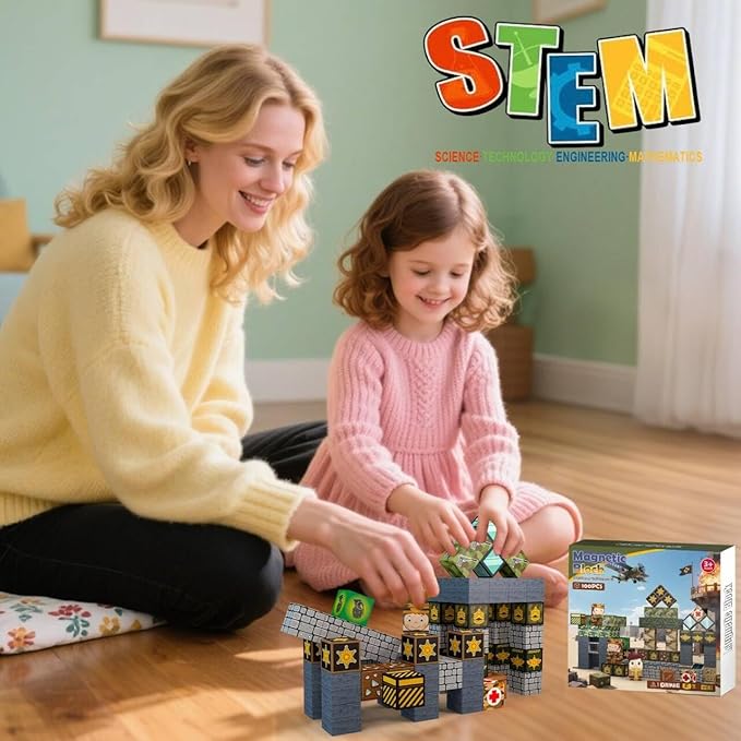 100PCS Magnetic Blocks,Magnetic Building Blocks,Magnet Cubes for Kids Toys,Sensory STEM Building Toys for 3-5 4-6 5-7 6-8 Year Old,Travel Outdoor Kids Games Boys Girls Birthday Gifts (0.8-inch blocks)