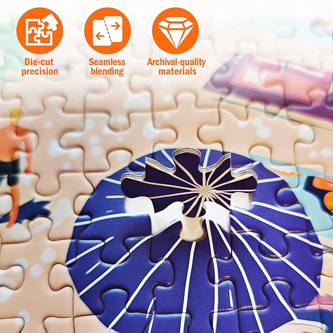 Jigsaw Puzzles for Adults 1000 Pieces, Summer Vacation Blue Sea Beach Challenging Unique Puzzle for Game Night Family Home Decor, 20x27 Inches, Seabeach