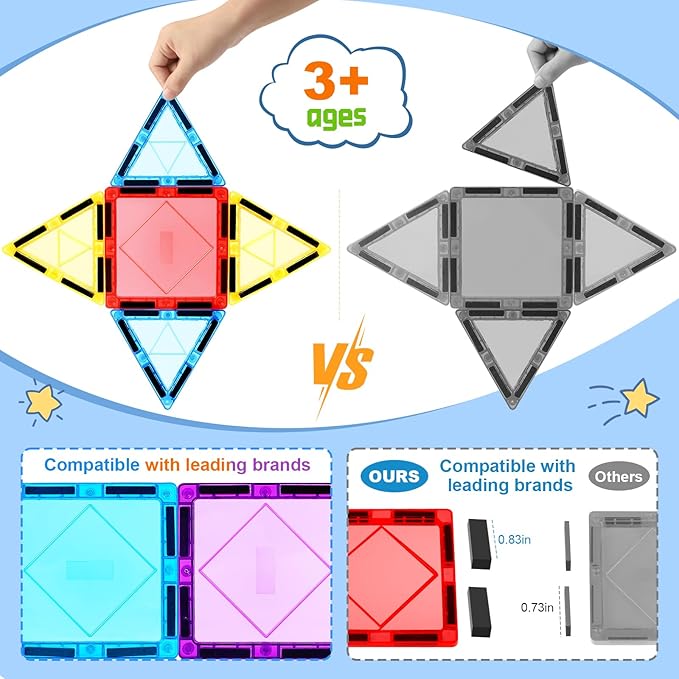 100PCS Magnetic Tiles Kids Toys - Magnetic Building Blocks STEM Magnet Building Set Preschool Learning Magnet Toys for Kids Ages 3-5 4-8, Sensory Montessori Toy for Toddlers 3+ Year Old Boys Girls