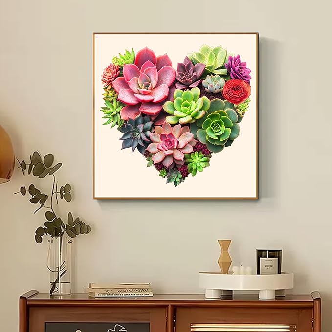 Ruikiyart Wooden Puzzles for Adults,Heart Succulents Flower Jigsaw Puzzles for Adults and Kids,200 Pieces Unique Shaped Wood Plant Puzzles for Kids,Mother's Day Puzzle Gifts Family Games,11.2"x10.8"