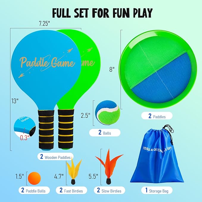 2-in-1 Beach Paddle Ball and Toss Catch Ball Game Set, Summer Outdoor Toys for Kids Adults, Family Yard Lawn Beach Pool Park Games, Outside Sports Easter Basket Stuffers Gifts for Boys Girls