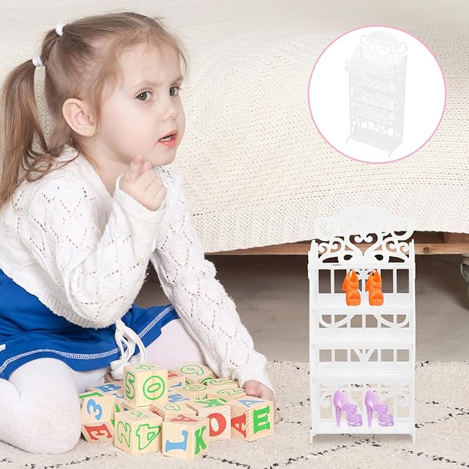 NUOBESTY Doll Shoes Rack Miniature Dollhouse Furniture for Girl Dolls Organizers Storage Accessories Playset