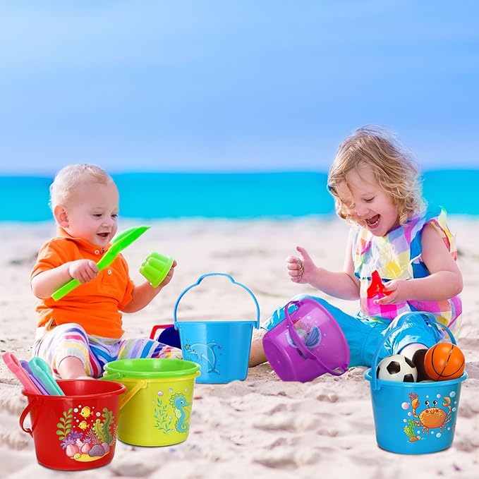 Jerify 30 Pieces Mini Plastic Beach Pail 6.3 Inch Plastic Small Bucket Small Sand Pail Building Beach and Sandbox Toys for Summer Practical Gift Party Favor and Prize(Sea Animal)