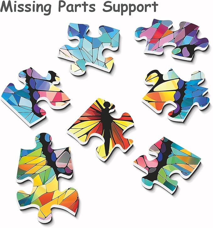 Stained Glass Butterfly Puzzles 1000 Pieces for Adults, Rainbow Mosaic Butterflies Jigsaw Puzzles, Colorful Wall Art Puzzles as Home Decor