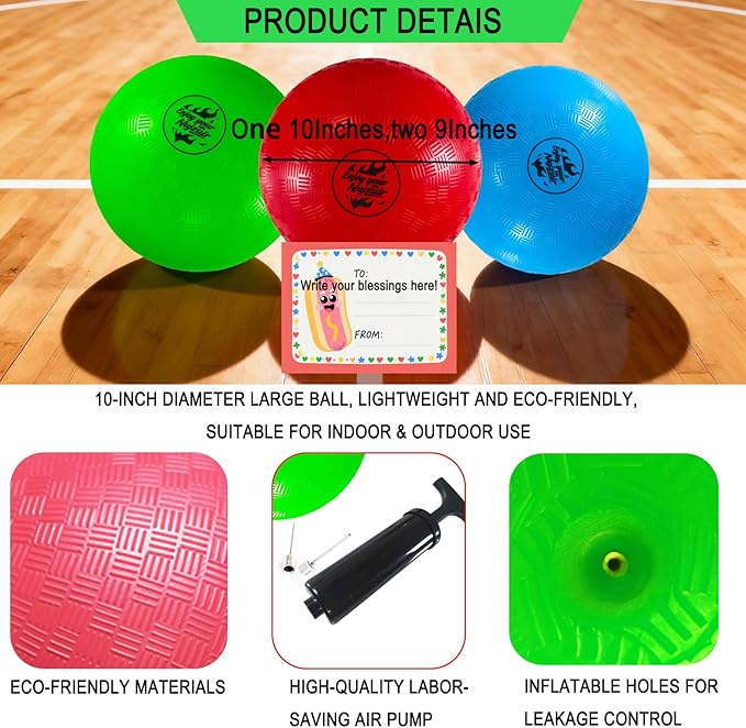 10 Inch Dodgeball Balls Playground Ball Kickball Handball for Kids for Indoor Outdoor Games Four Square Balls Rubber Bouncy Balls Includes Pump