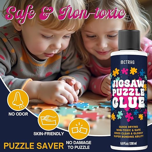Jigsaw Puzzle Glue Clear with Applicators, Non-Toxic, Quick Dry & Water-Soluble for Adults, Puzzle Frame Kit, 200ML Anime Puzzle Saver, Easily Preserves Finished Puzzles for 3000/4500/5000 Pieces