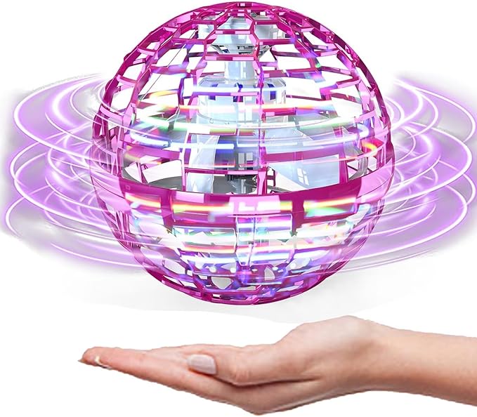ATHLERIA Pink Flying Orb Ball Toys,Hand Operated Drones for Kids,Cool Gadgets Light Up Cosmic Globe Spinning Glow in The Dark,Christmas Birthday Gift Ideas Toys for Teen Girls Age 6 7 8 9 10+