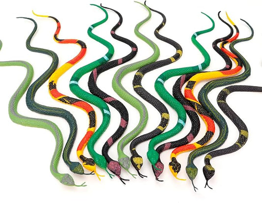 12 Pcs Colorful Realistic Snakes Rubber Mini Plastic Snakes Prank Snake for Party, Tricking People, Garden Props Decorations, 11in