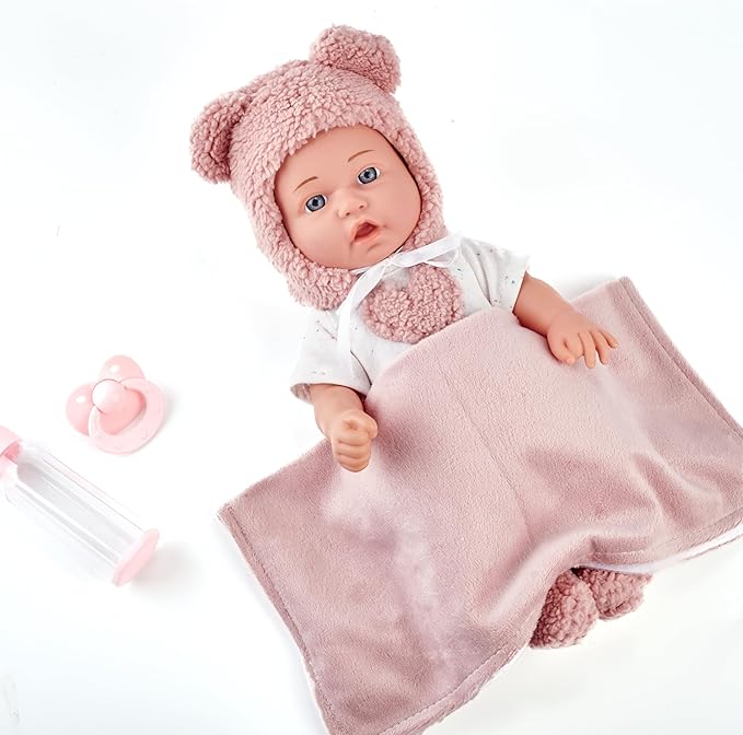 Enjoyin 12" Baby Doll with Accessories for Toddler Girls Ages 3+ | Includes Pink Outfit, Pacifier, Bottle & Soft Blanket | Interactive Role-Play Toy for Kids