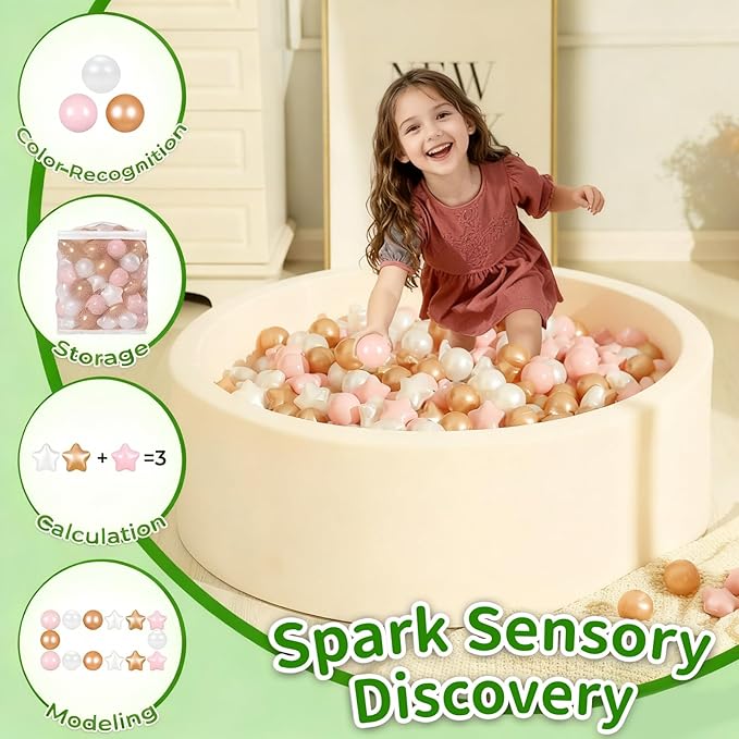 TRENDPLAY Star Ball Pit Balls for Toddlers -50 100 200 Count Star Balls Different Shapes, Non-Toxic Plastic Balls for Safe Play, Boys Girls Festival Party Decoration