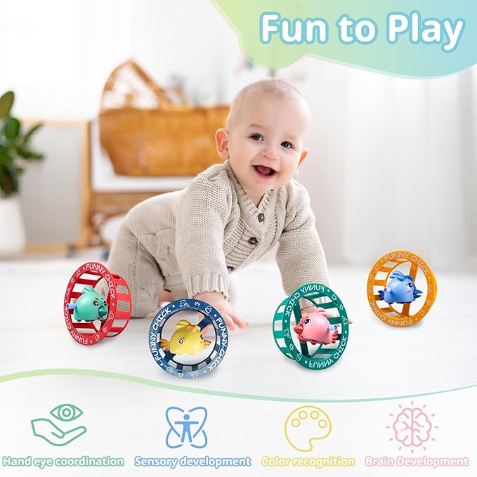 umbresen Wind Up Toys Set Funny Chick with Removable Circle, Easter Basket Stuffers Crawling Baby Toys Novelty Fidget Sensory Table Floor Games Birthday Party Gifts for 1 2 3 Year Old Toddler Kids