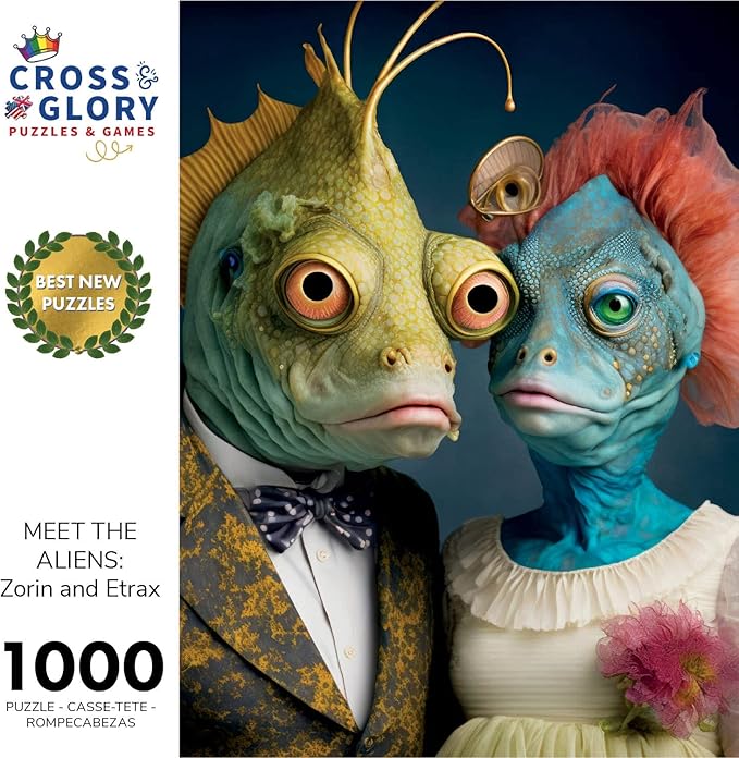 1000 Piece Jigsaw Puzzle for Adults - Cross & Glory - Meet the Aliens Series| Collectible Sci-Fi Illustration (Zorin and Etrax)