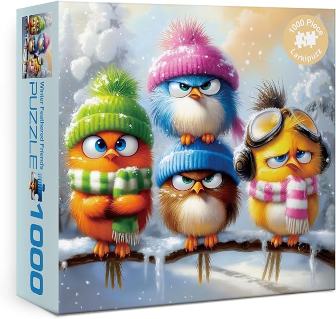Funny Bird Winter Puzzles for Adults 1000 Pieces, Colorful Animal Snow Jigsaw Puzzle, Challenging Cute Art Puzzles