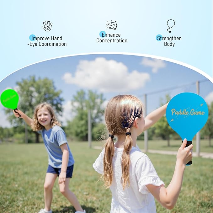 Paddle Ball Set, Outdoor Games for Adults and Family, Badminton Sets for Backyards Yard Game with 4 Rackets 4 Balls 8 Birdies, Beach Toys Pool Lawn Outside Park Camping Family Games Gifts