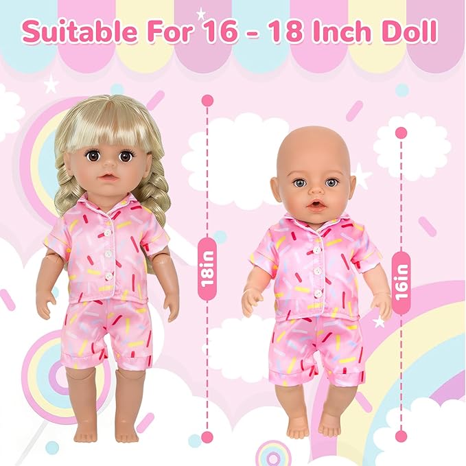 5 Set American 18" Doll Clothes, Silk Baby Girl Dolls Clothes for 12-18 inch Dolls, Cartoon Animal Outfits with Short Tops and Pants Baby Doll Accessories Girls Birthday Gift