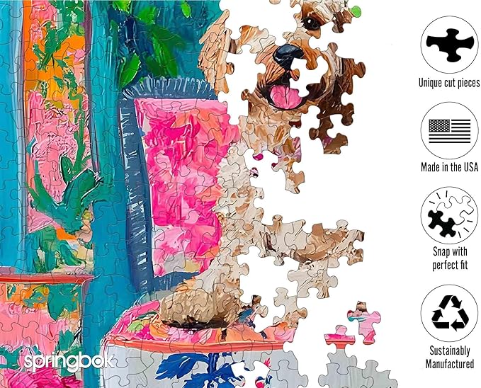 Springbok Floral Companions 500 Jigsaw Piece Puzzle for Adults - Dog and Cat Puzzle - Unique Cut Pieces - Made in USA