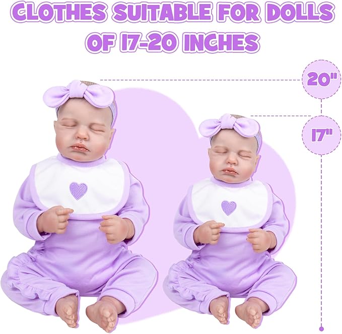 Aori 7 Pcs Reborn Baby Dolls Clothes with Bassinet for 17-22 Inch Baby Doll, Purple Carrier Bed and Baby Doll Clothes Accessories fit Newborn Girl Doll
