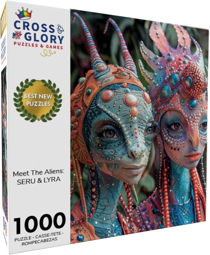 Cross & Glory – Meet the Aliens: Seru & Lyra – 1000 Piece Jigsaw Puzzle for Adults | Vibrant Ocean World Alien Couple Puzzle | Colorful Sci-Fi Artwork | Premium Ribbon-Cut Puzzle with Satin Finish