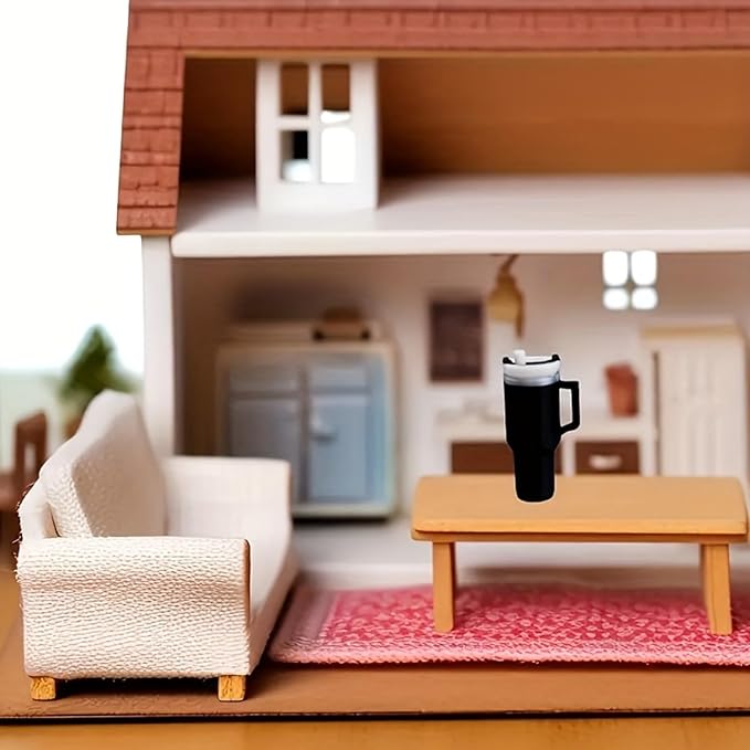6 Pack Miniature Thermal Cups with Straw, 1:12 Scale Dollhouse Accessories, Multi-Color DIY Micro Model Food Scene Accessories
