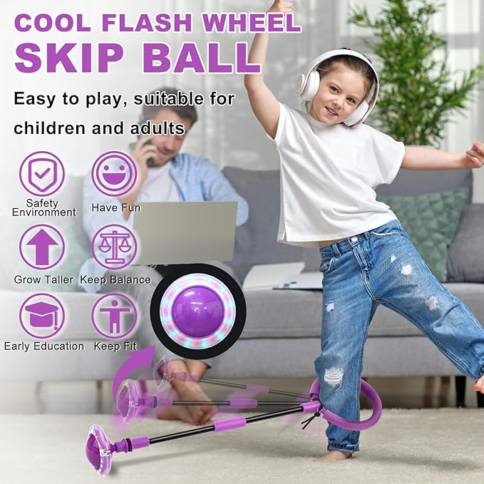 Skip Ball for Kids, Portable Foldable Colorful Flash Wheel Swing Ball Sports Fitness Toys for Girls & Boys,Toy for Kids & Adults. Gifts for Mom Women & Girls Toys Age 5-10 Years