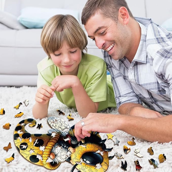 Wooden Jigsaw Puzzles, Bee Gnome 200 Pieces Wooden Puzzles for Adults, 10.6"x11.1" Wooden Puzzles with Unique Shape, Great Gift and Family Game