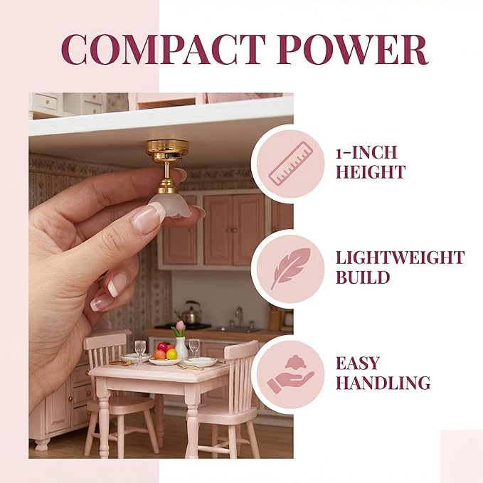 Toyvian Doll House Led Chandelier: 1 12 Scale Miniature Ceiling Lamp Dollhouse Furniture, Flower Shape Light Tiny Light up Lamp Craft for DIY Mini Living Room Bedroom Scene