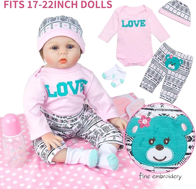 9 Pcs Reborn Baby Girl Dolls Clothes Accessories Outfit with Pink Dot Bassinet for 17-22 Inch Reborn Doll Newborn Baby Girl