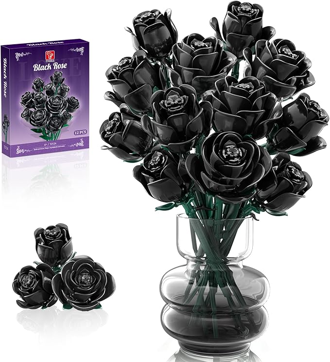 Black Roses Flowers Building Sets, Artificial Bouquet Botanical Collection Building Blocks for Adults, Gothic Home Decor, Christmas Birthday Gift for Adults Women, Girls Age 8-12 (512Pcs)