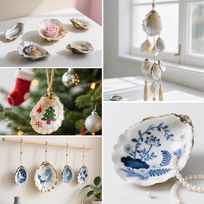 GMGH 24Pcs Oyster Shells Painting Kit for Kids, 4"-5" Large Oyster Shell for Crafts, Bulk Sea Shells Arts and Crafting Supplies, DIY Seashells Ornaments for Christmas Gifts, Home Decor