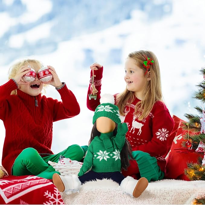 Bencailor 6 Pcs 18 Inch Christmas Doll Clothes and Accessories Winter Outfits Set Sweaters Trousers Hats Shoes Gloves for 18 Inch Doll Gifts(Green White)