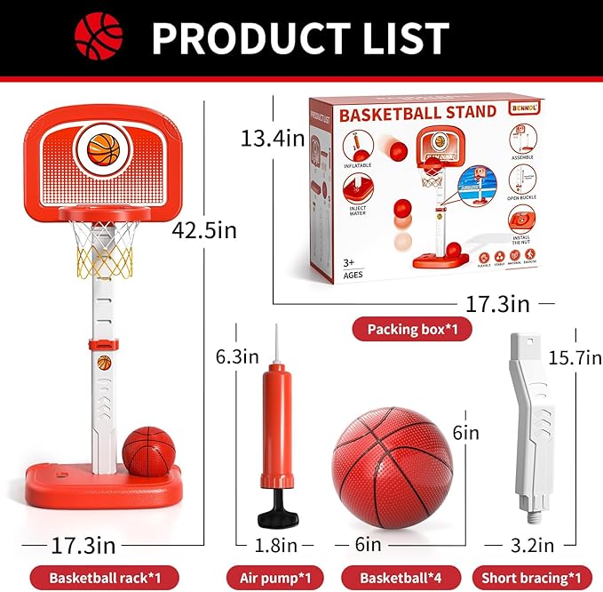 Outdoor Basketball Hoop Toys for Toddlers 3 4 5 6 7 8-12 Years Boys, Swimming Pool Basketball Hoop Outside Toys with 4 Balls, Poolside Basketball Game Toy Gifts for Kids Ages 4-8 8-12 Boys Girls