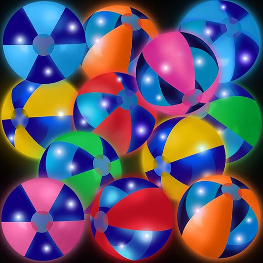 12 Pcs Light up Beach Balls 16'' Jumbo Pool LED Balls Glow in the Dark Neon Giant Inflatable for Summer Hawaiian Tropical Theme Beach Party Decor Water Accessory (Mixed Color)