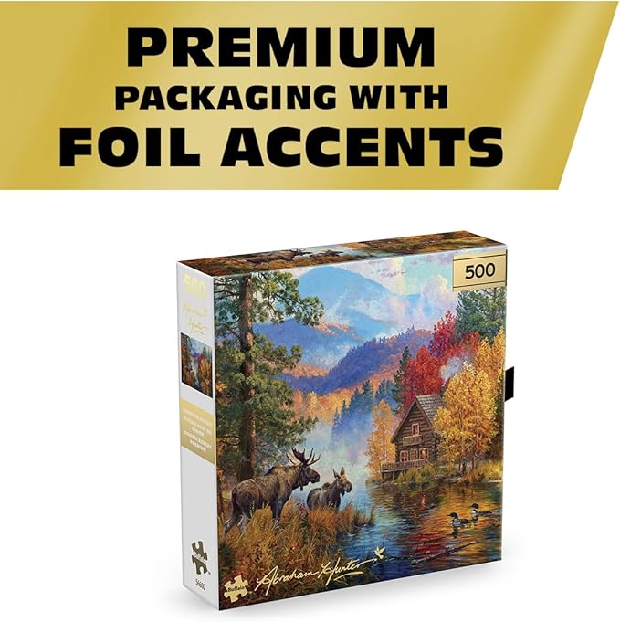 Buffalo Games – 500 Piece Jigsaw Puzzle - Adirondack Lake - Abraham Hunter - Premium Gold Collection Giftable Puzzle for Adults – Precision-Cut Pieces
