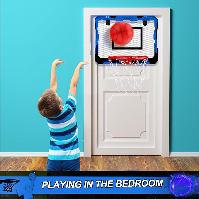 Indoor Mini Basketball Hoop Set Gift for Kids Adults, Upgrade Over Door Hoop with 4 Rubber 6" Balls, Wall Mount Hoop for Bedroom Yard, Christmas Stocking Stuffer Gift for Boys Teen
