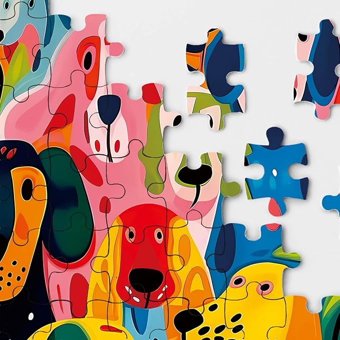 Colorful Dog Puzzle for Adults 1000 Pieces, Funny Puppy Jigsaw Puzzle, Abstract Animal Plant Puzzle