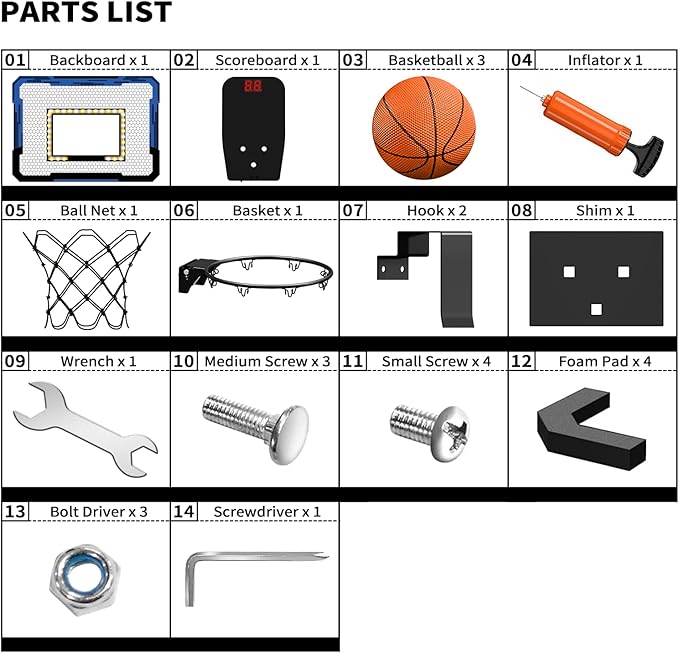 QDRAGON Mini Basketball Hoop, Over The Door Indoor, with 3 Balls/Inflator/Breakaway Rim, Basketball Toy Gifts for Kids and Adults, Suit for Bedroom/Office/Outdoor