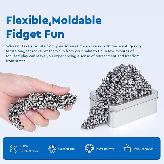 1000+ Original Ferrite Putty Silver, Sensory Stones, Adult Fidget Stress Relief Desk & Office Item, Ferrite Stones Stocking Stuffers Gifts