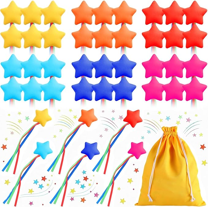 36PCS Star Bean Bags Toss for Kids Small Cornhole Bean Bags for Tossing with Storage Bag Hand Tossing Family Game Colorful Mini Star Shaped Beanbag with Ribbons Toddler Carnival Outdoor Sport Supply