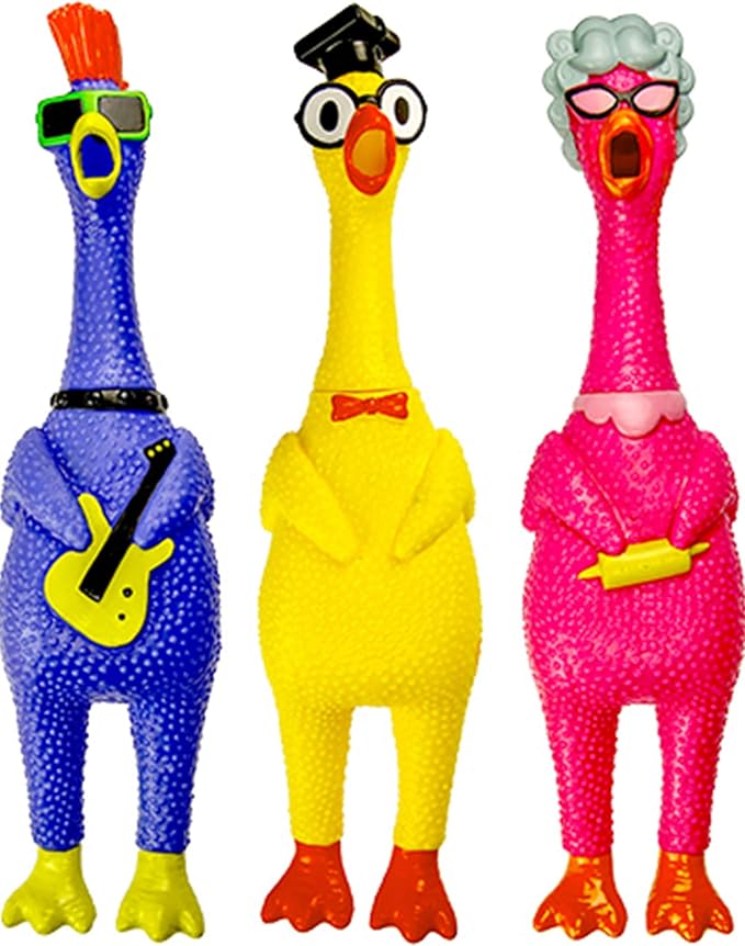JA-RU Screaming Rubber Chicken Toy (3 Units Assorted) Squeaky Chicken Toys for Kids. Funny Noise Maker Prank & Gag Gifts. Novelty Toys & Amusements. Rubber Dog Toys. 1704-3p