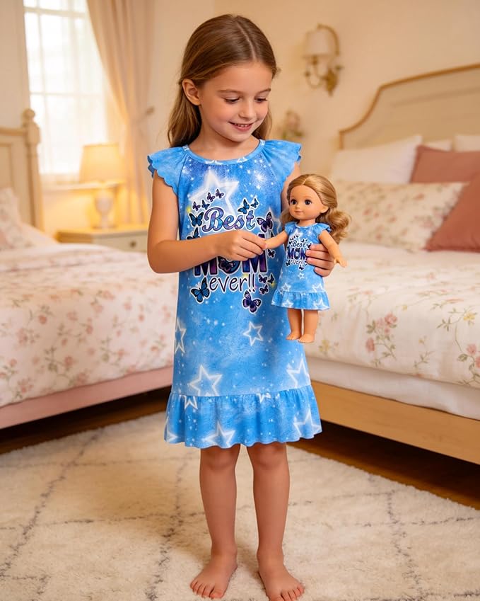 LQSZ Doll and Girl Matching Nightgown Outfit Pajamas Nightie Nightgown for Girls and Dolls Clothes