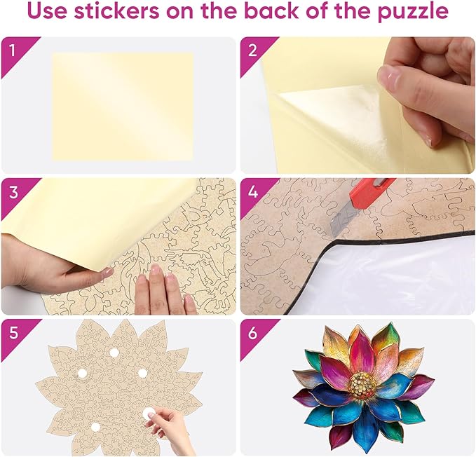 Wooden Puzzles for Adults, Lotus Flower Jigsaw Puzzles 5MM, 200 Pieces Unique Shape Puzzles with Box, Have Challenging Gifts for Adults and Kids, Puzzles for Women Birthday Family Game 12.3x11.4in
