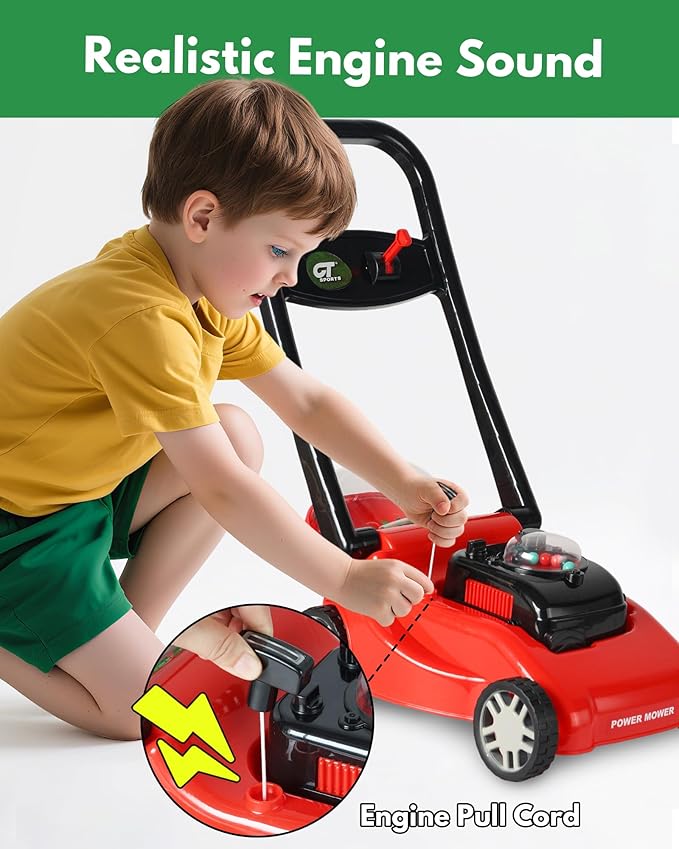 Kids Lawn Mower with Realistic Grass-Cutting Action and Sounds – No Batteries Required | Fun Outdoor Push Toy, Birthday Gift & Holiday Present for 3, 4, 5, 6, 7, 8 Year Old Boys and Girls (Red)