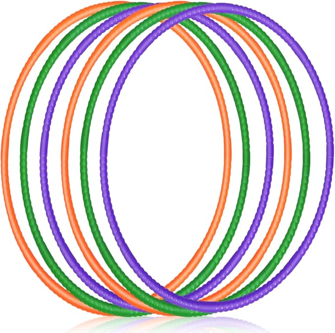 Sratte 6 Pcs Exercise Hoop Detachable Adjustable Plastic Hoops Snap Together Toy Ring Color Playground Toys for Girls and Boys Party Games, Sports, Exercise, Dog Training (28 Inch,Red,Yellow,Blue)