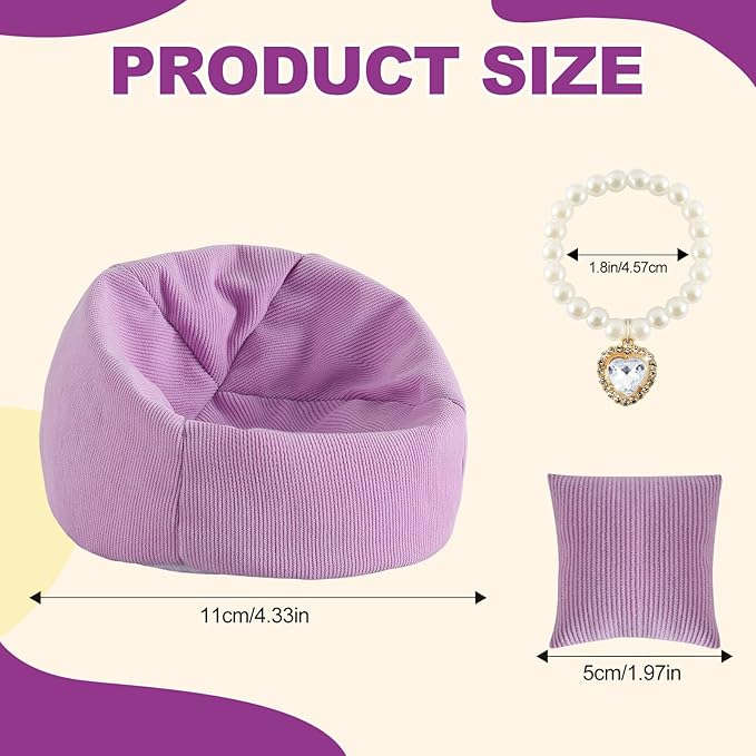 Cute Doll Car Seat for Labubu, Premium Handmade Sofa for 4-7in Dolls, Beautiful Dispaly Doll Accessories with Anti-Slip Bottom(Purple)