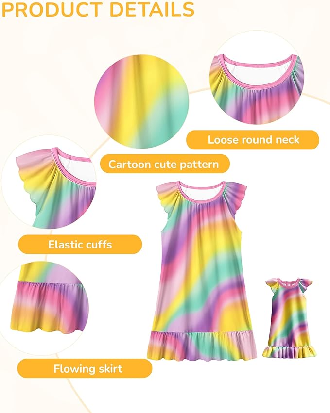 LQSZ Doll and Girl Matching Nightgown Outfit Pajamas Nightie Nightgown for Girls and Dolls Clothes